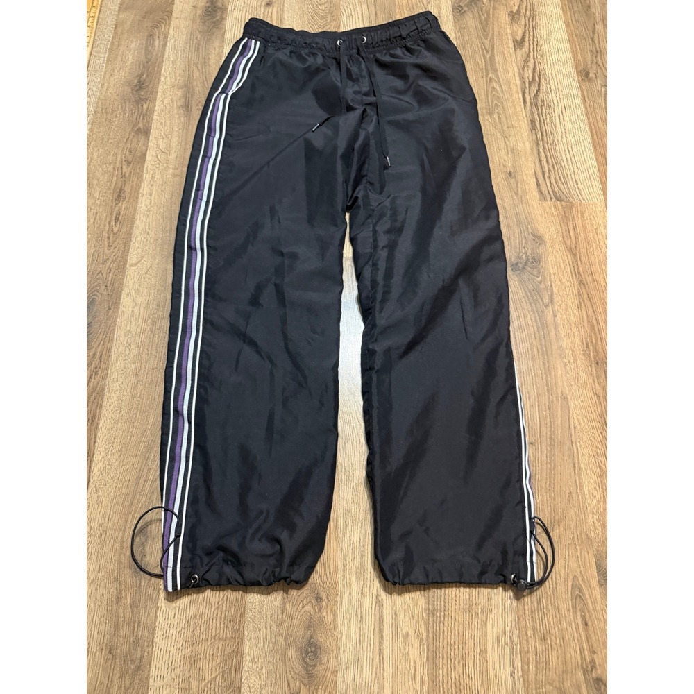 SB Active Pants Women Size PS Black Windbreaker Striped Drawstring Hem